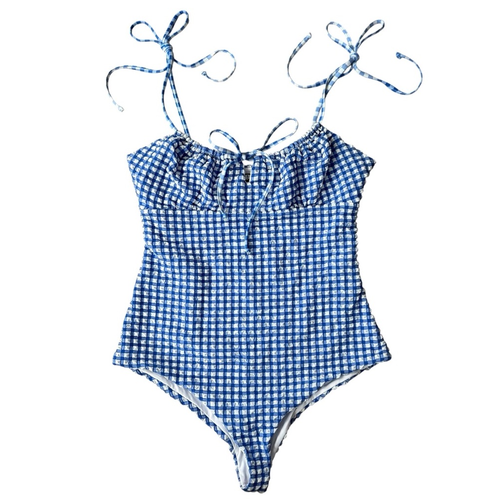 Beach Riot Betsy Women’s One Piece Swimsuit Blue White Gingham